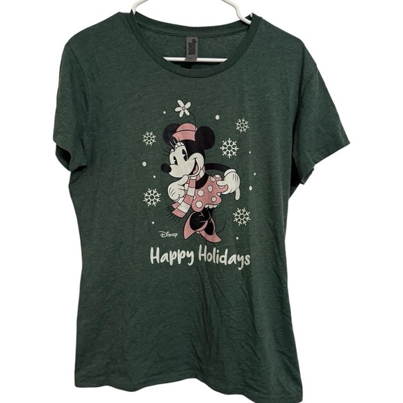 Disney Minnie Mouse Happy Holidays Green Tee Women’s Size Large - Picture 1 of 3